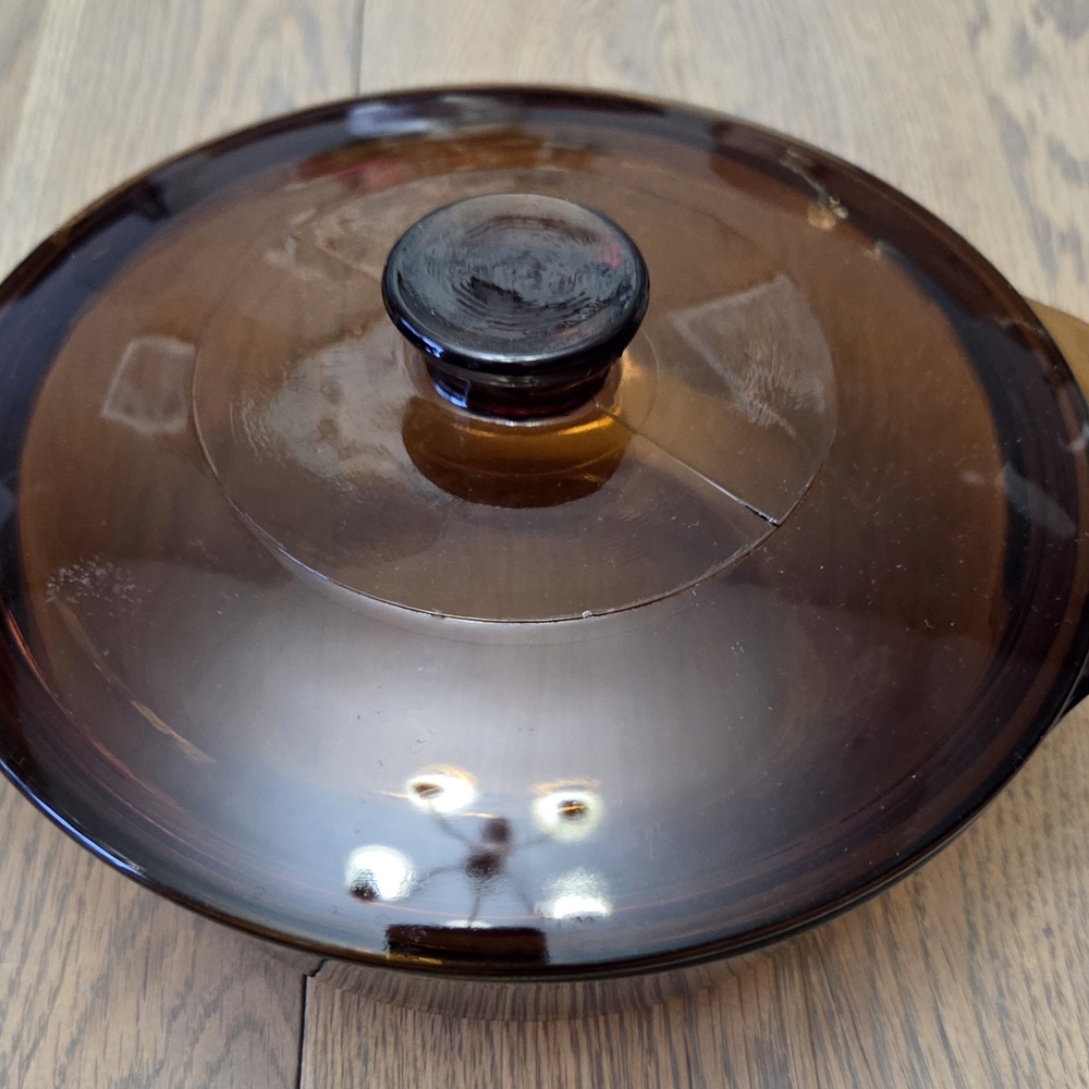 Fire King Brown Glass Cookware Lid with Heat-Resistant Handle